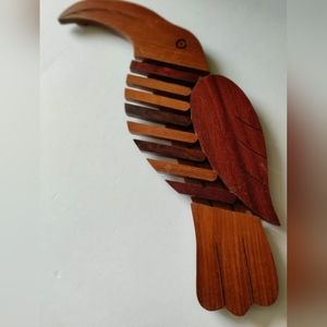 Wood Tropical Toucan Bird Trivet Tricolor Wood Slats Natural Wood